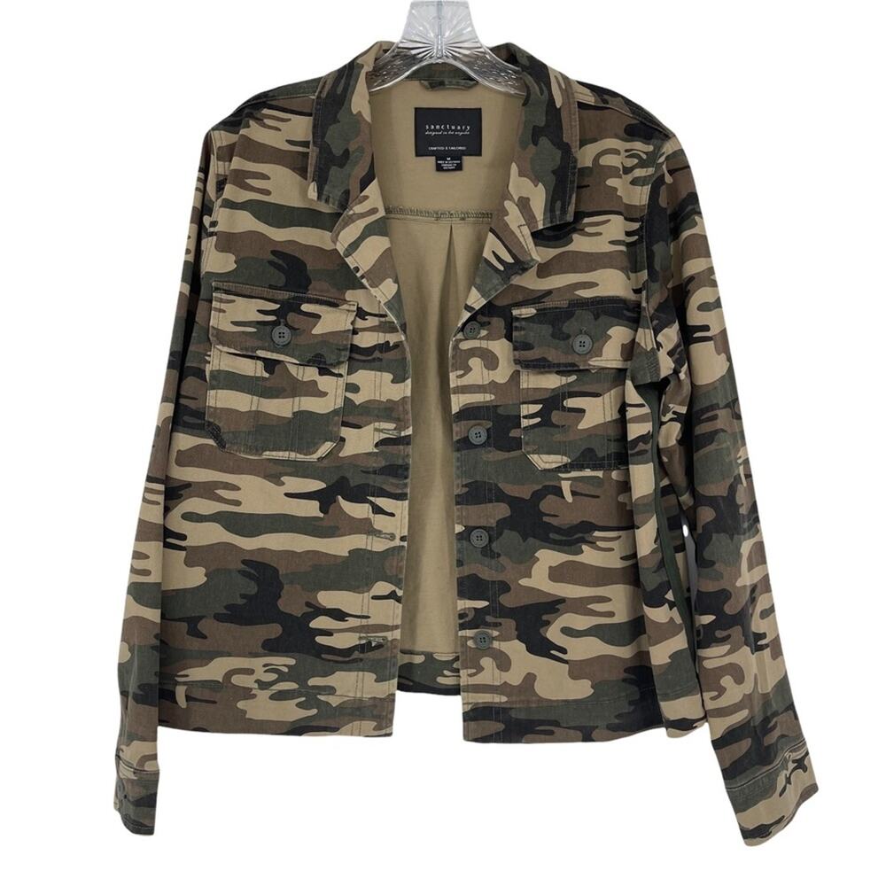 Sanctuary Green Camo Blazer Medium Button Up Long Sleeve Army Grunge Outdoor